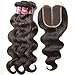 UNice Hair Icenu Series Middle Part 1pc 4x4 Lace Closure with Virgin Brazilian Human Hair 3 Bundles Weaves Body Wave Natural Color (18 20 22+14 Middle Part)