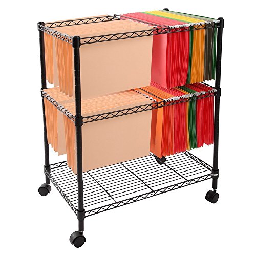 2-Tier Metal Rolling File Cart Mobile Filing cart for Letter Size and Legal Size Folder Office Supplies, Black - Thumbnail 7