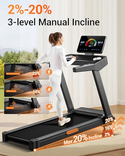 Treadmill with 20% Incline 14KM/H 3.0HP Folding Running Machine for Home | Foldable Treadmill 180kg Capacity Large Running Belt Led Touch Screen Handle Bars & Portable Design For Home Office