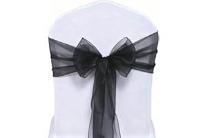 MAGTOWNE Black Organza Chair Sashes 50 Pack, Chair Bows for Party Wedding Conference Décor, Universal Chiffon Chairs Knots Ties for Folding Chairs Decorations
