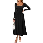 ZESICA Spring Dresses for Women 2026 Elegant Classy Square Neck Long Sleeve Flowy Wedding Guest Party Midi Dress