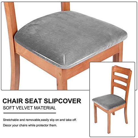 smiry Stretch Chair Seat Covers for Dining Room Velvet Dining Chair Seat Protectors Chair Slipcovers, Set of 4, Grey - Image 5