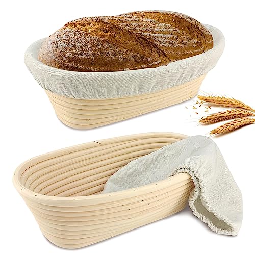 YOOJ® Bread Proofing Basket, 10 Inch Oval Dough Proofing Bowl with Liner, Bread Basket for Artisan Sourdough Bread Making for Professionals and Home Bakers