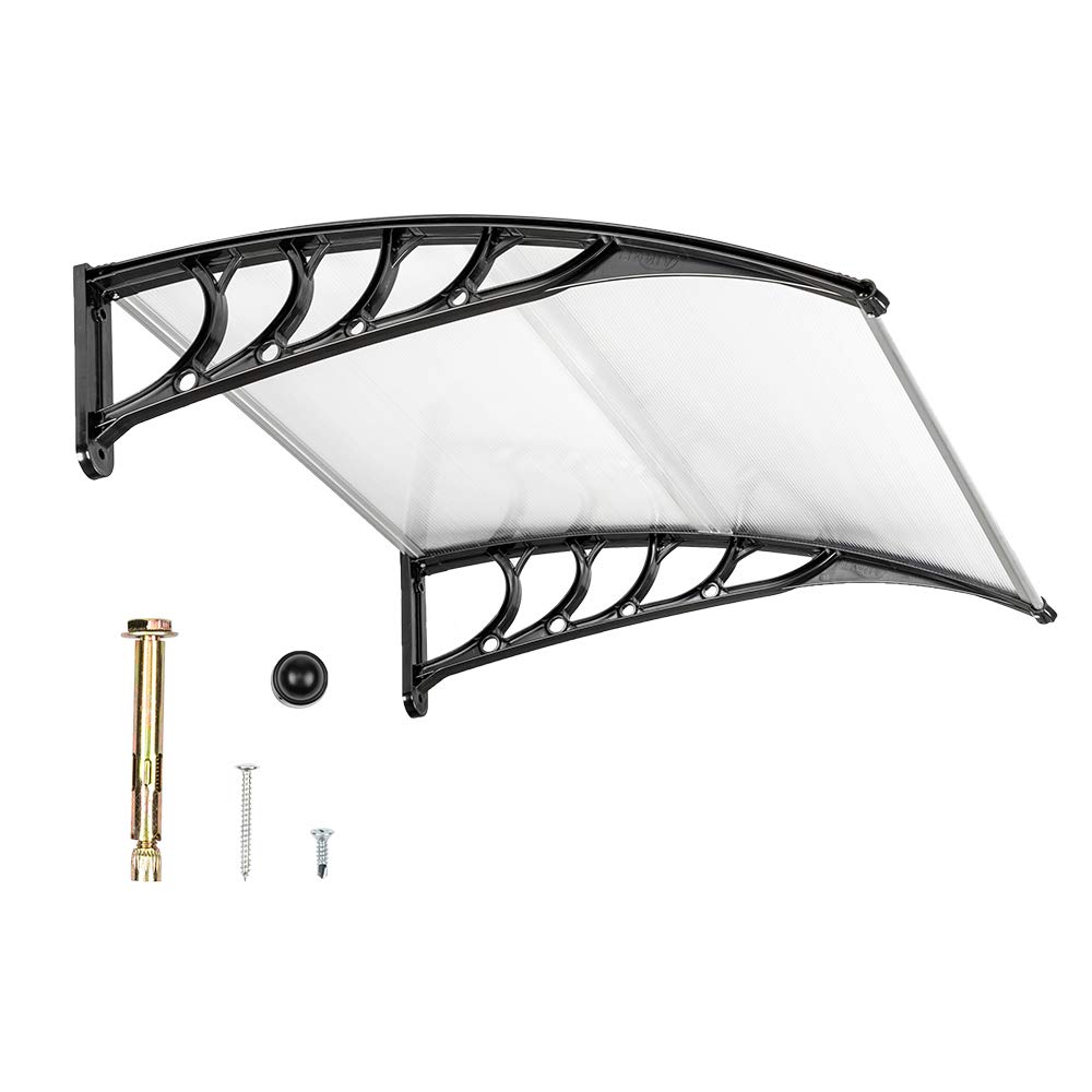VINGLI Window Awning Door Canopy, 40" x 40" Window Awning Overhead Door Modern Polycarbonate Cover O