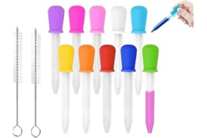 Ljxyloog 10 Pack Silicone Liquid Droppers,Reusable Plastic Pipettes, 2 Brushes,5ml Pipette Water Dropper Plastic Candy Droppe