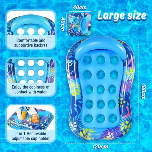 Subtail Pool Mat – Inflatable Pool Mat with Removable Cup Holder – Pool Floats – Inflatable Swimming Pool Mats for Adults – Beach Mat – Inflatable Inflatable Mattress