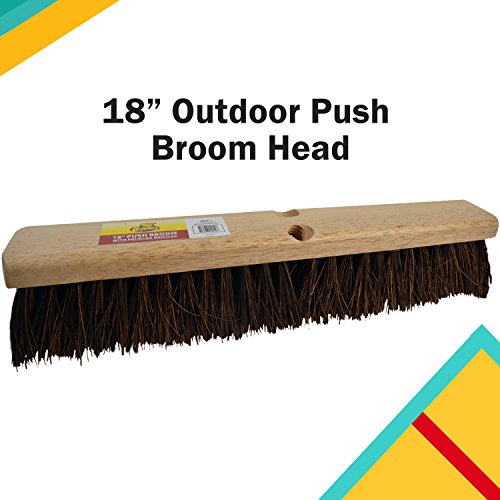 Bristles 4218 18â€ Outdoor Push Broom Head â€“ Heavy Duty Hardwood Block, Rough Surface Stiff Palmyra Fibers, Brown