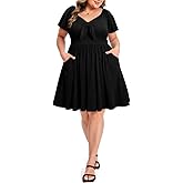 Lwcbcby Plus Size Dress for Cuvry Women Midi Dresses Short Sleeve Sweetheart Neck Knot Front Summer Wedding Guest XL-4XL