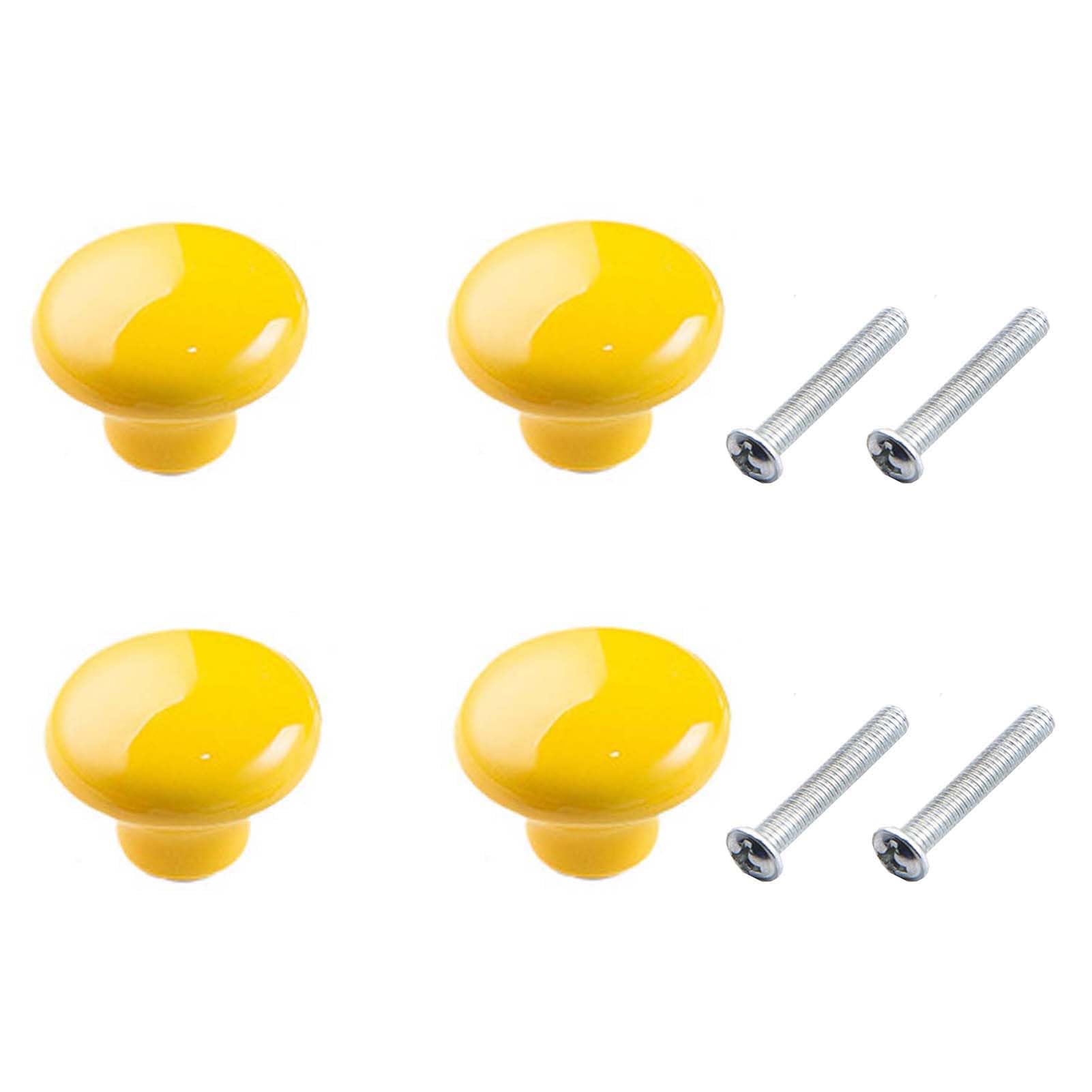 Yesmin 4 Pcs Colored Ceramic Drawer Handles,Cute Cabinet Handles,Wardrobe Door Single Hole Handles,Bedroom,Living Room,Kitchen Furniture-Yellow