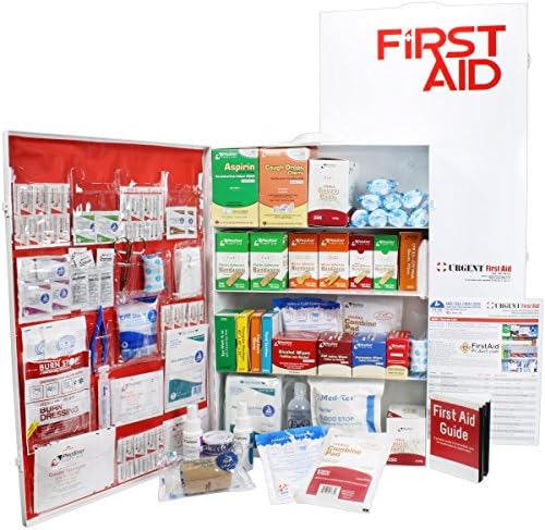 OSHA & ANSI 4 Shelf Industrial First Aid Cabinet with Pocket Liner, 150 Person, 1091 Pieces, 2015 Class A+, Types I & II, Made in USA by Urgent First Aidâ„¢ with extra content & NEW ANSI First Aid Guide