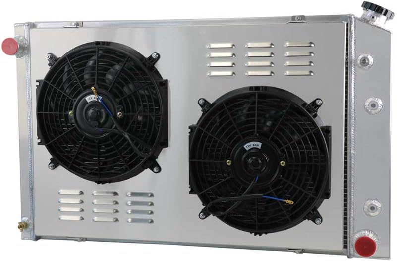 OzCoolingParts 4 Row Core Aluminum Radiator + 2 x 12 Fan Shroud Kit for 1973-1991 74 75 76 77 78 79 80 81 82 83 84 85 86 87 88 1990 Chevy C/K/P/R Series C10/C20/K10 Pickup Trucks Blazer Jimmy Suburban