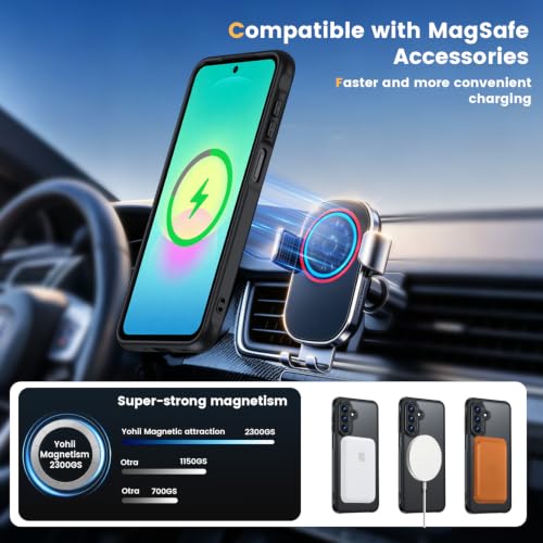 Yohii Funda para Samsung Galaxy A27 5G Magnética Compatible con Magsafe, con 2 Piezas Cristal Templado, [Protección de Cámara] Translúcida Mate Trasera, Fina Antigolpes Carcasa, Negro