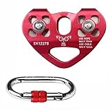 pasway Tandem Speed Dual Pulley Zip Line Trolley 30KN with Climbing Mountaineering Buckle Carabiner (A - Red)