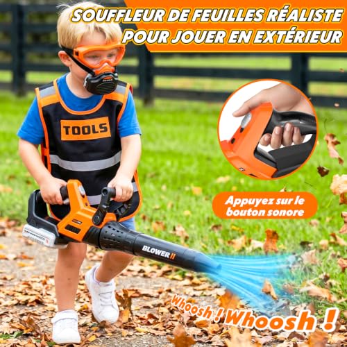 Outils de Jardin pour Enfants 3 in -Débroussailleuse & Souffleur Enfant & Tronconneuse Enfant Effets Sonores Réalistes, Exterieur Jouet Enfant 3-5 Ans,Cadeau Garcon 3-5 Ans