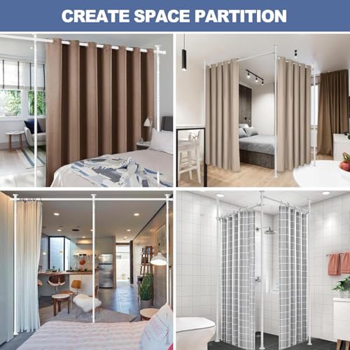 Dsocool Room Divider No Drilling Curtain Rod Wall Divider for Room Separation, 122-305cm(H) 70-290cm(W) Adjustable, Heavy Duty Partition Space Separator Freestanding Tension Curtain Stand, White