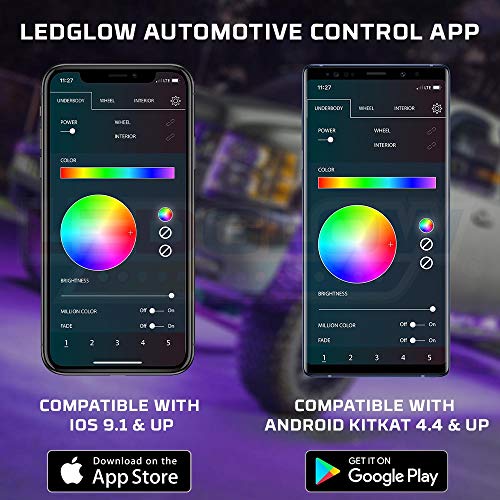 LEDGlow 6pc Bluetooth Million Color Truck LED Underbody Underglow Accent Lighting Kit