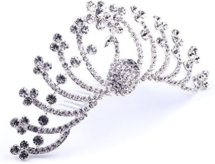 NEOWOO Wedding Bridal Crown Crystal Decor Headband Peacock Tiara Comb Pin Rhinestone Headpiece (Sliver)