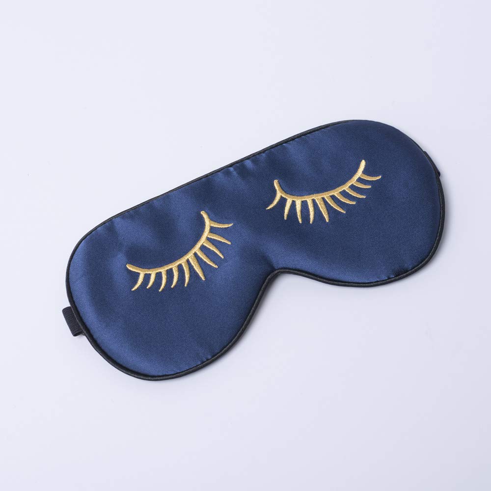 Tim & Tina Silk Sleep Mask for Women Men Comfortable Blindfold Eye Mask with Adjustable Strap for Travel Yoga Nap Shift Work (Navy Blue (Long Eyelashes))
