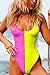 Laucote Athletic Contrast Color Monikini Backless One Piece Swimsuit for Women S Yellow