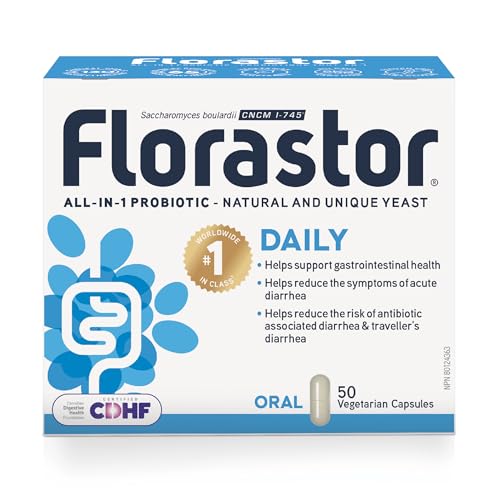 Florastor - Saccharomyces Boulardii CNCM I-745 - Daily All in One Probiotic - Gut Health & Digestive Support - Supports Immune System - The 1 Probiotic in class Worldwide - For Adults & Family 50 caps