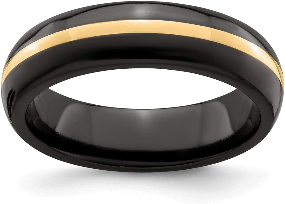 Edward Mirell Black Titanium with 14K Yellow Gold Inlay Domed 6mm Wedding Band