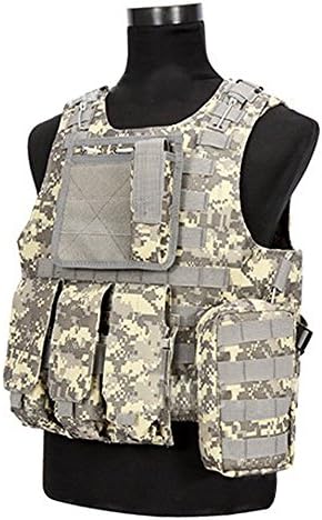 sijueam Adjustable Tactical Military Combat Vest Heavy Duty CS Protection Clothes Jacket with Multiple Pockets + Removable Velcro Strap