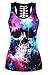 FISACE Women's Skull Print Hollow Out T-shirt Crew Neck Sleeveless Plus Size Tank Top (Small, Rose red)