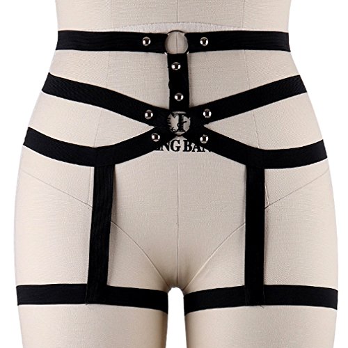 PETMHS Goth Body Harness Garter Belt Stockings for Women Sexy Lingerie Elastic Suspender Belt for Women (Black)