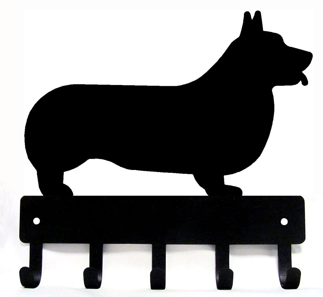 Corgi - Key Rack & Dog Leash Holder for Wall - Large 9 inch Wide - Made in USA; Gift for Dog Lovers