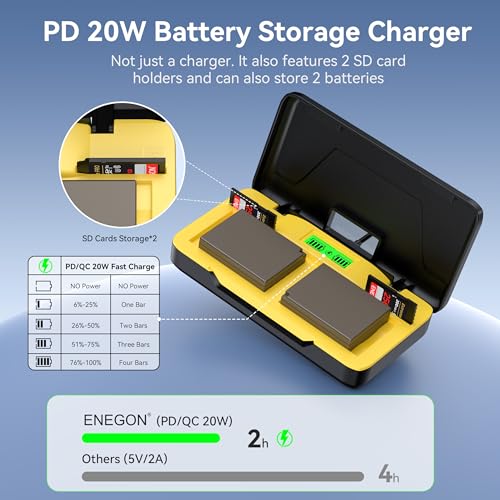 ENEGON NP-W126S NP-W126 Battery (1680mAh) 20W LCD Fast Charger for Fujifilm X100V,X100VI, X100F,X-T1,X-T3,X-T30,X-T100,X-T200,X-A1,X-E1,X-E2,X-E3,X-E4,X-M1,X-S10,X-Pro1/2/3,HS30EXR, HS35EXR, HS50EXR