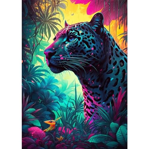 QENSPE 5D Diamond Painting Kit Leopard Diamond Art for Adults, Full Drill Animal Diamond Painting Kits for Beginners Kids, DIY Crystal Picture Art Home Wall Decor 12x16 in / 30x40cm — image 1