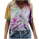 Floral Print Tshirt for Women V Neck Tee Shirt