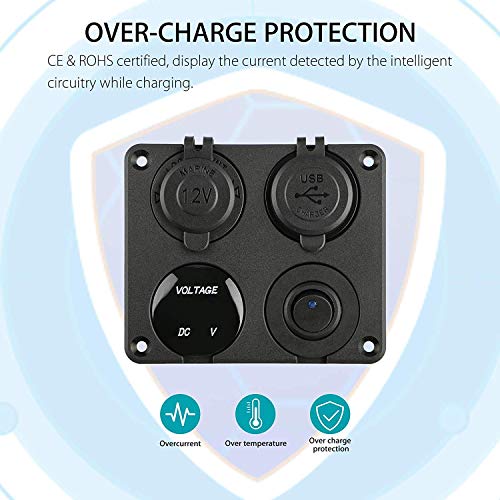 Linkstyle 4 in 1 Charger Socket Panel, 12V 4.2A Dual USB Charger Socket