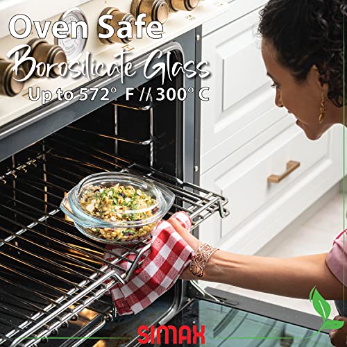 Simax Casserole Dish With Lid, 24 Ounce Round Glass Cookware, Oven and