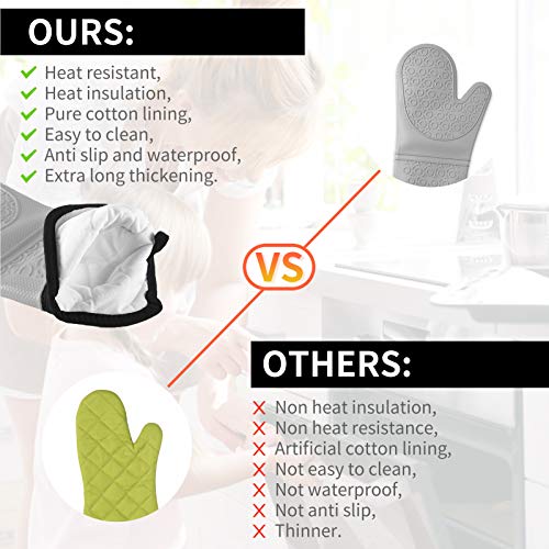6 Pack Silicone Oven Mitts and Pot Holders Set - Extra Long Oven Mitts 480℉Heat Resistant Non-Slip Oven Mitts for Kitchen Baking Cooking,Gray