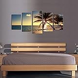 Cao Gen Decor Art-AS42729 5 Panels Framed Wall Art Beach Coconut Tree Canvas Print