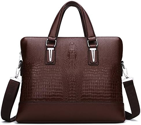 Men's Leather Briefcase,Unives Classic Crocodile Pattern Leather Water-resistant Tote Satchel Business Shoulder Messenger Bag Layer's Briefcase for Men Women - Brown