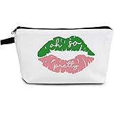YULUENZE Oh So Pretty Makeup Bag Cute Small Organizer Bag with Zipper AKA Green Pink Lip Cosmetic Bag Aesthetic Sorority 1908 Present for Women Friends