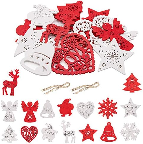 specool 178pcs Christmas Tree Ornaments, Wooden Hanging Pendant, Ornaments Snowman Deer Buttons Bells Snow For Christmas Tree Home Party Children Gift