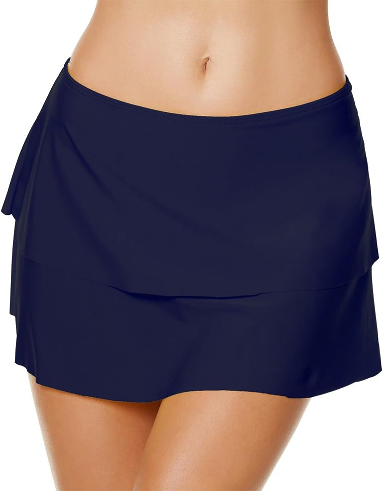 YoungSoul Women's Ruffled Swim Skirt with Brief Tummy Control Layered Skirted Bikini Bottom
