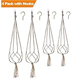 Macrame Plant Hanger Holder -4 Pack Handmade Indoor Outdoor Hanging Planter Basket Rope Holder with Ceiling Hook by Buyplus (Jute)