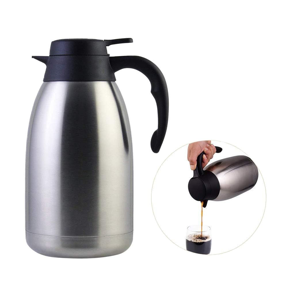 Stainless Steel Thermal Coffee Double Walled Vacuum Tea 2 Liter Insulated Coffee Jug, Water & Beverage Dispenser Premium Grade Thermal Pitcher with Lid