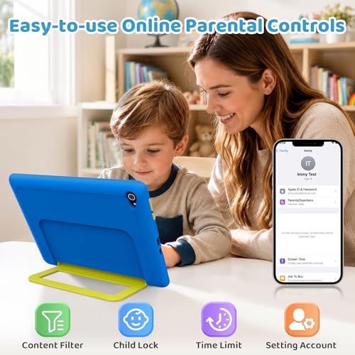 Gleeso Kids Tablet 10 inch Android 16, 24GB RAM+64GB ROM, Child Tablet 1280 * 800 IPS, 5MP+8MP Camera, 6000mAh, WiFi 6/BT 5.3, Parental Control, Toddler Tablet with Protective Case(Blue)