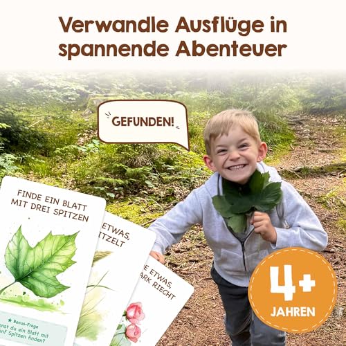 Edubini GEFODEN! Outdoor Search Game for Children from 4 Years - [50 Cards] - Outdoor Games for Outdoors, Treasure Hunt, Garden, Walks & Forest - Travel Games Gift for Boys and Girls