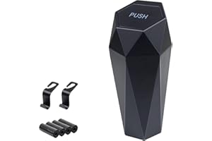 BFXM Car Trash Can, Car Trash Bin with Lid, Car Accessories for Women Interior, Car Garbage Can with Additional 2 ABS Hooks and 60pcs Trash Bags, Suitable for Home, Office, Car Organizer, Black