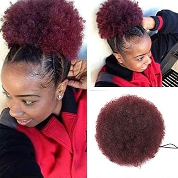 Meifan Wig 99j Wine Red Synthetic Afro Puff Drawstring Ponytail