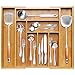 Syjunf Kitchen Drawer Organizer Bamboo Expandable Silverware Organizer, Adjustable Desk Drawer Divider, Large Utensil, Cutlery, Tools, Stationary & Silverware Tray - 8 Compartments