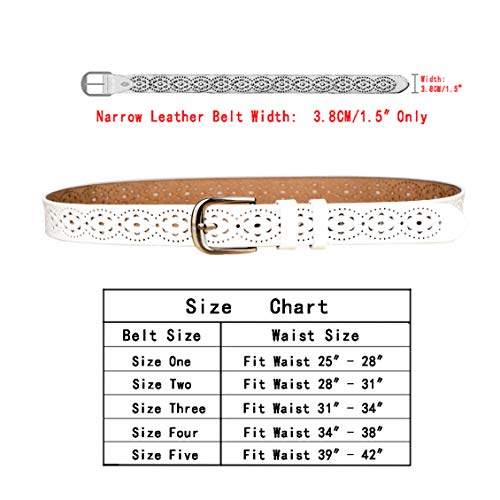 Gackoko Women belt - Hollow Flower Cowhide Leather Belt Ladies Vintage Cowgirl Western Design With Alloy Buckle (XL, White)