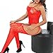 Red QueensHot Sexy Sheer Lingerie Babydoll Suspender Corset Nightie Leotard Body Suit Stocking With Venetian Eyemask, Red L