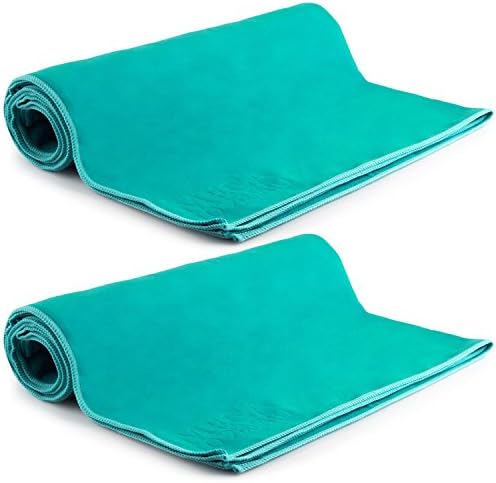 MEGALOVEMART Set of 2 Super Absorbent 15" x 24" Suede Non Slip Microfiber Sports, Gym & Outdoor Towels - Turquoise